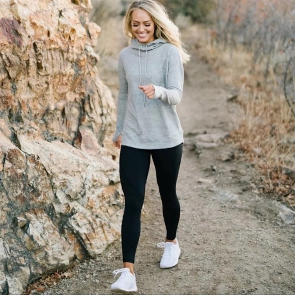 Zyia Light Gray Drawstring Hoodie XS